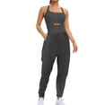 thumbnail image 3 of PXLKNZH Jumpsuits for Women Casual Hollow Out Rompers Casual Slim Fit Sleeveless Strap Overalls Yoga Jumpers with Pockets Dark Gray,S, 3 of 7