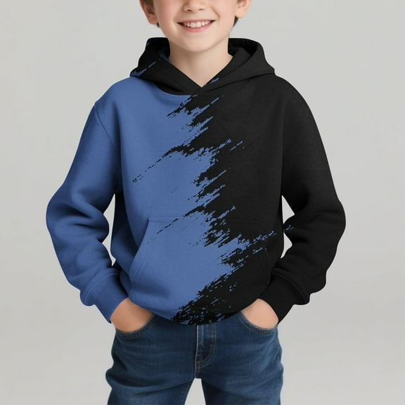 BRGZLK Boys Hooded Printed Autumn and Winter Round Neck Patchwork Long Sleeved Sweatshirt Daily Casual Outerwear Hooded Sweatshirt Top With Shoulder InsertsGray 5-6 Years