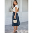 thumbnail image 7 of HOWCOME Pleated Skirts for Women Boho Elastic Waist A Line Skirt Swing Beach Midi Skirt with Pockets Grayish Blue, S, 7 of 7