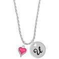 thumbnail image 1 of Delight Jewelry Silvertone Small Long Hot Pink Heart Silvertone Script Initial Disc - U - Charm Necklace, 20"+3", 1 of 4