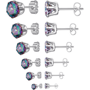 HISGERU 6 Pairs Stud Earrings Set Clear Cubic Zirconia 316L Stainless Steel Earrings for Women Men 3-8mm(Colorful stone)