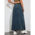 thumbnail image 3 of Plus Size Women's Elastic Waist Denim Maxi Skirt, Drawstring Loose A-line Casual Denim Midi Skirt, 3 of 5