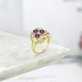 thumbnail image 4 of Gem Stone King 18K Yellow Gold Plated Silver Heart Purple Amethyst 3-Stone Ring for Women (1.07 Cttw, Heart Shape 4MM, Gemstone February Birthstone, Size 7), 4 of 4
