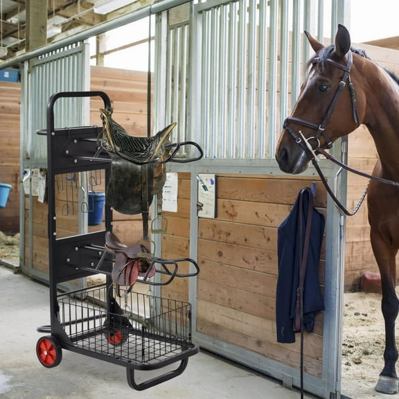 Pro-Grade Rolling Tack Rack on Wheels - Mobile Horse Saddle Storage Cart with Transport Handles