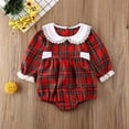 thumbnail image 4 of Douhoow Christmas Sister Matching Clothes,Baby Girl Red Plaid Doll Collar Jumpsuit/Dress, 4 of 8