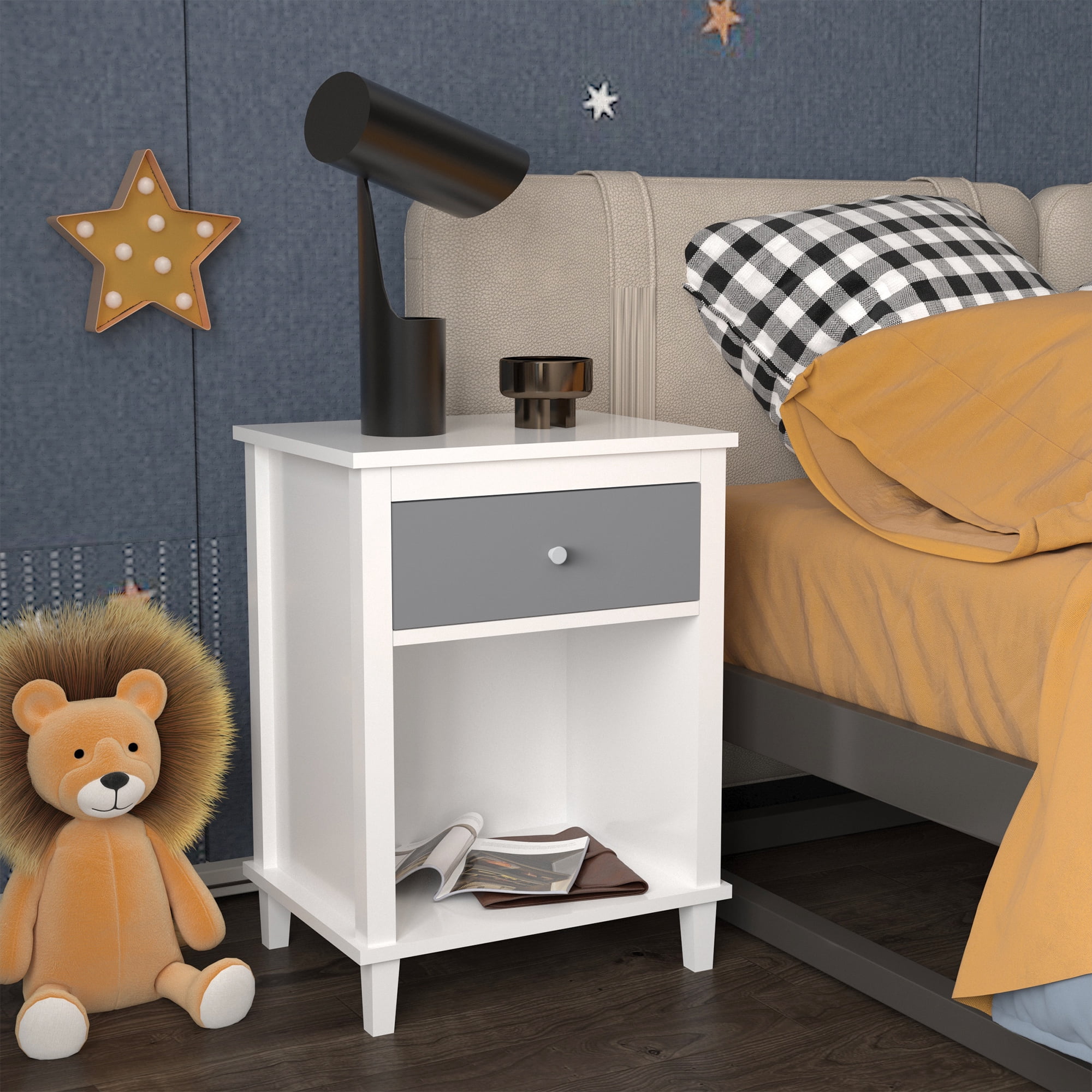 Jopath Wooden Nightstand with One Drawer & One Shelf for Kids, Adults,26.77''H,Gray02