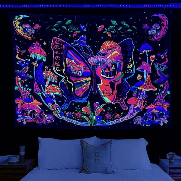 Innerwin Bedspread UV Reactive Tapestries Blacklight Aesthetic