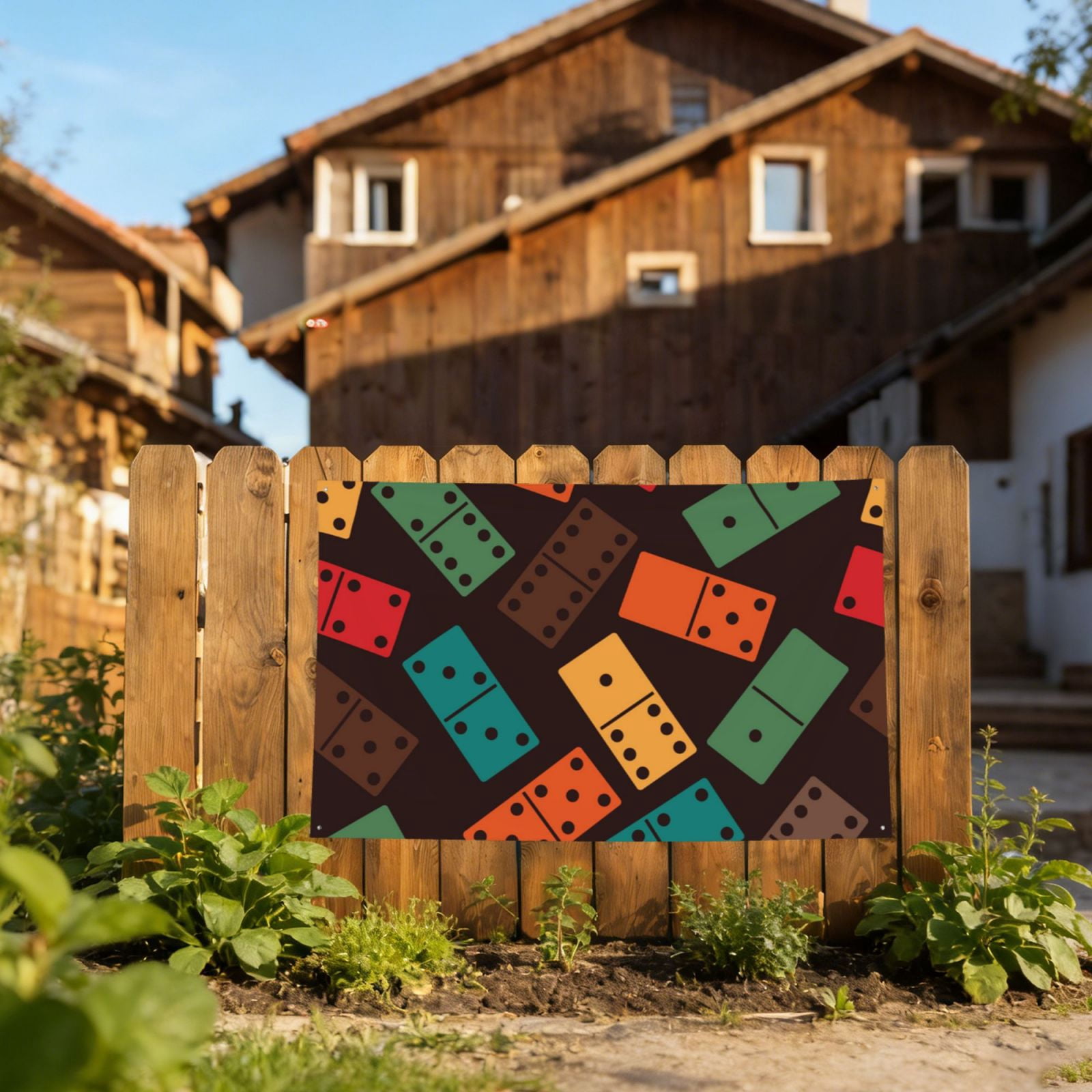 Domino Stones Dominoes Game Dice Four Hole Decorated Banner Flag for Garden Yard Home Decoration Indoor Outdoor 4x6 Ft