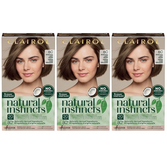 Pack of (3) Clairol Natural Instincts Semi-Permanent Hair Color, 6C Light Brown