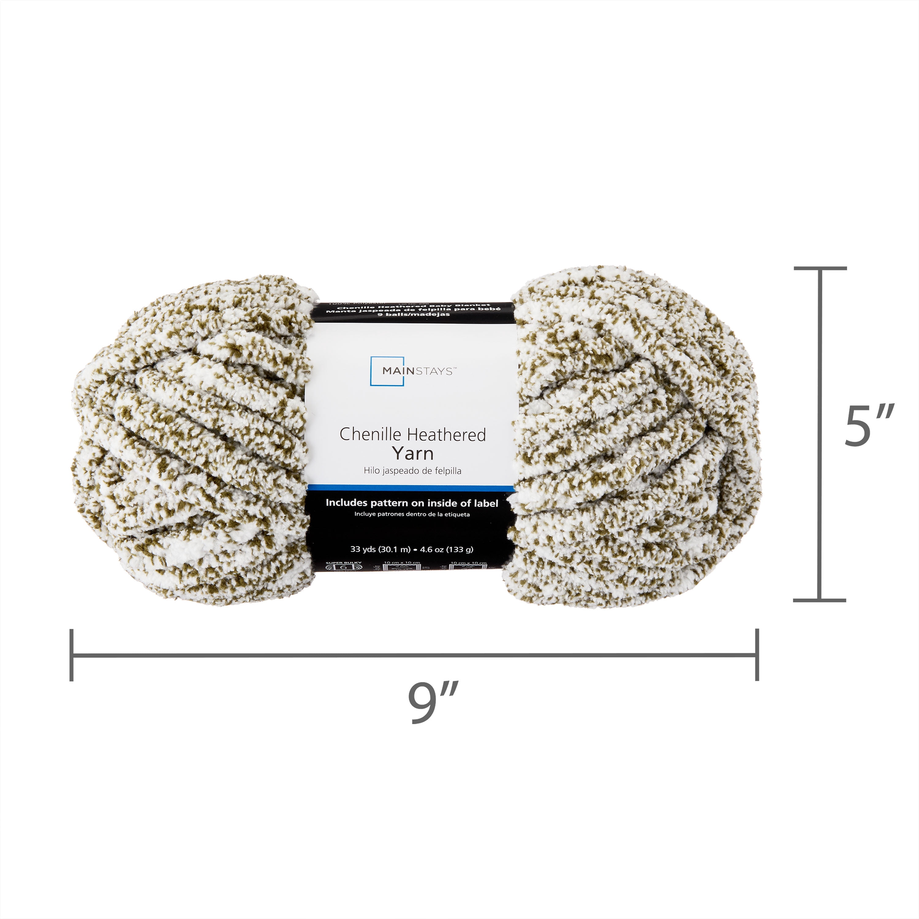 Mainstays Heathered Chenille Yarn, 33 yd, Winter Moss, 100% Polyester, Super Bulky, Pack of 4