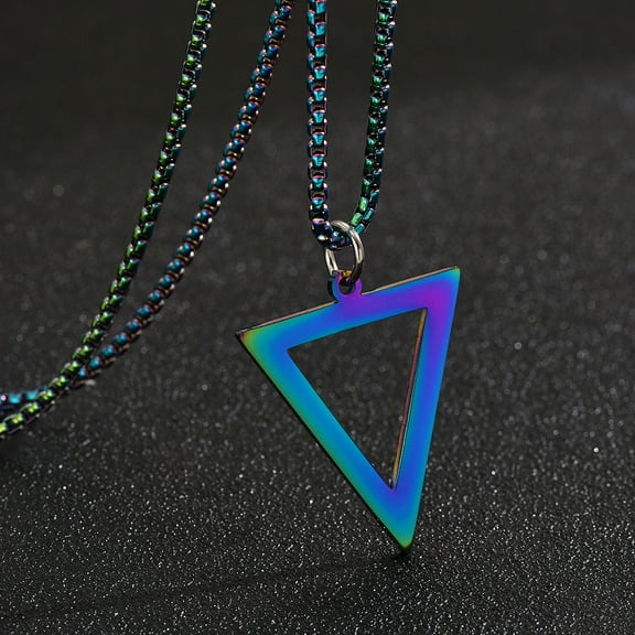 1pc Inverted Triangle Stainless Steel Pendant Box Chain Necklaces for Men Rainbow Color 23.62 inch(60cm)
