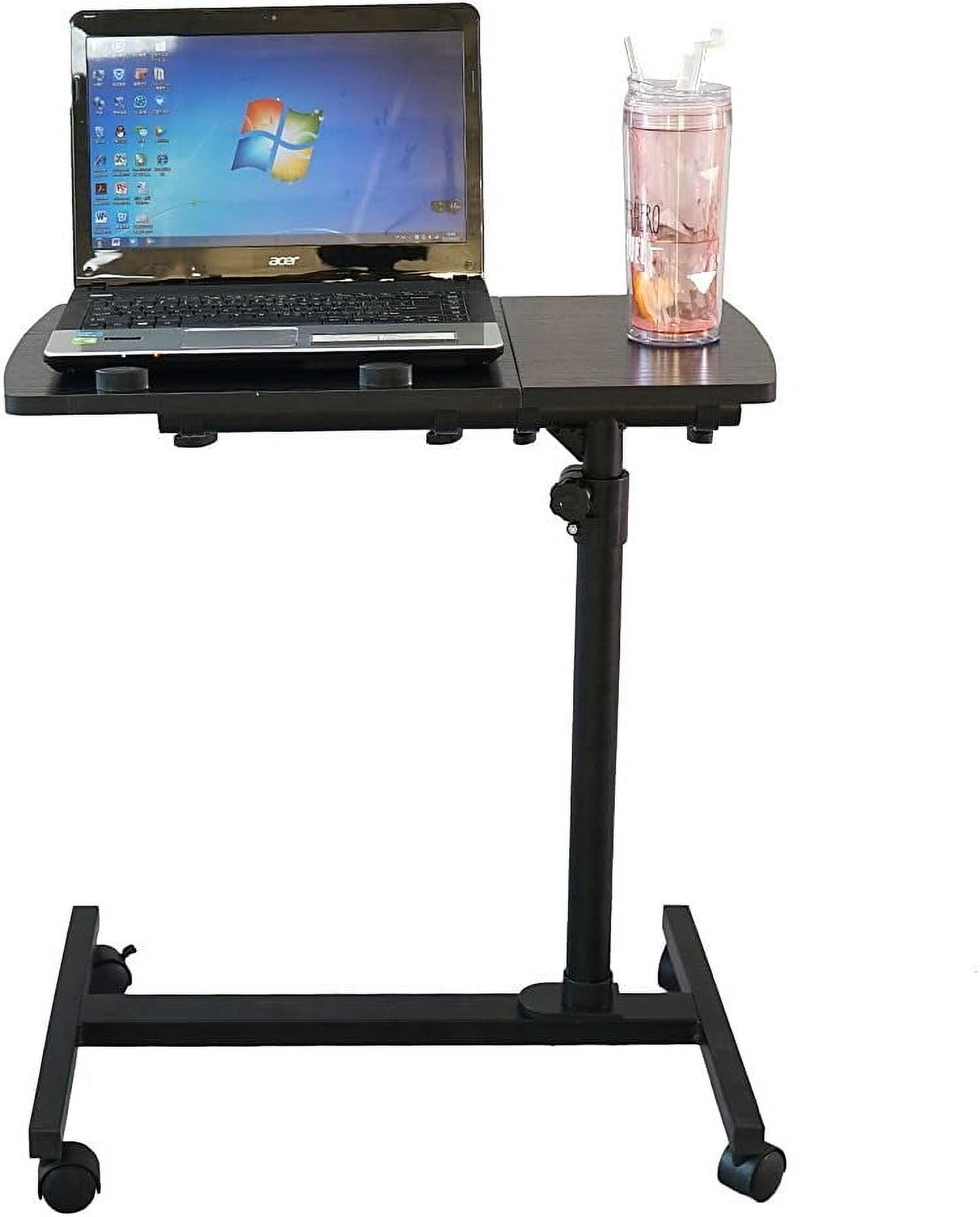 Yunken 23.2 Inch Rolling Adjustable Multifunctional Lifting Computer Desk, Tilting Desktop, Sit Stand Laptop Desk TV Tray for Bed Sofa Hospital Reading Eating, Black