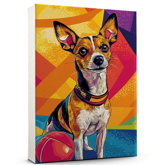 Toy Fox Terrier Dog Volleyball Stretched Canvas Size 8x12 – Funny Toy Fox Terrier Dog Playing Volleyball Canvas Wall Art for Sports Lovers, Pet Lovers, Home Decor