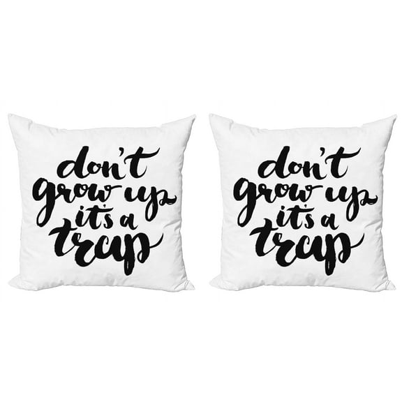 Ambesonne Saying Throw Pillow Cover 2 Pack, Life Letters, 18", Black and White