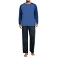 thumbnail image 3 of Feancey Pajama Sets for Men Raglan Long Sleeve Shirt Plaid Bottoms Loungewear Set Color Block Casual Loose Sleepwear 2 Piece Blue XL, 3 of 8