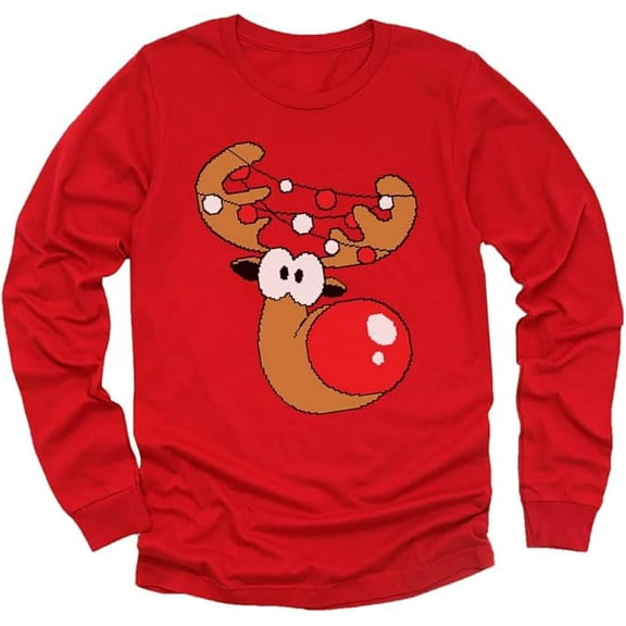 Tstars Reindeer Long Sleeve Shirt Toddler Youth Kids Ugly Christmas Sweater Style 2T Red
