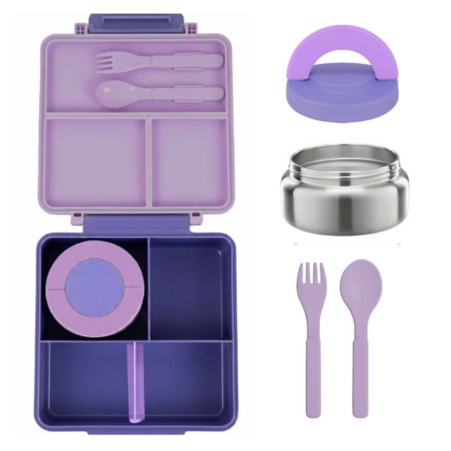Lonchera para niña tipo omiebox incluye termo y cubiertos, bento box c 4 compartimentos modulables de gran capacidad, lunch box con sellado hermético anti-fugas, caja de almuerzo BPA Free
