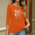 thumbnail image 4 of Charella Women's Floral Printed Tops Flower Graphic Tee Casual Crew Neck 3/4 Sleeve Shirts Loose Fit Clothes (M, Orange 2), 4 of 6