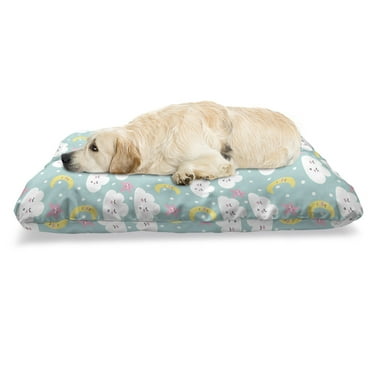 Cartoon Pet Bed, Cartoon Sky View Along Sleeping Clouds Stars and Crescents in Scandinavian Style, Resistant Pad for Dogs and Cats Cushion with Removable Cover, 24" x 39", Multicolor, by Ambesonne