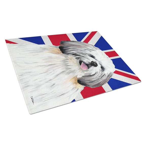 Caroline's Treasures Shih Tzu with English Union Jack British Flag Glass Cutting Board Large Size