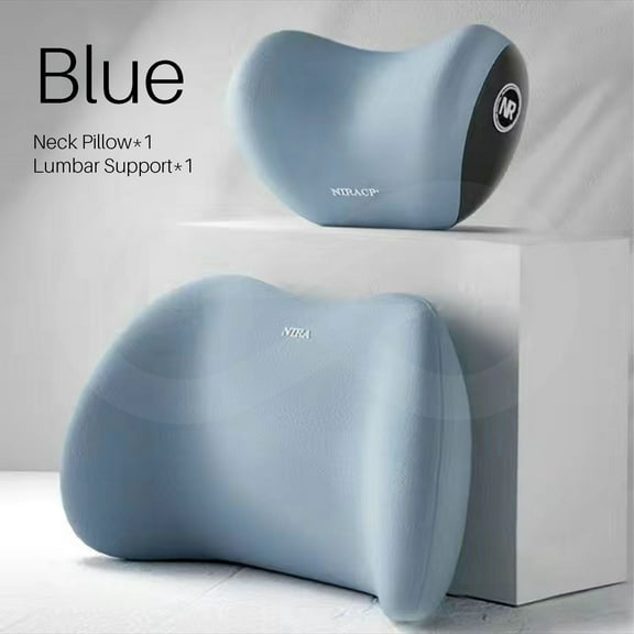 Memory Foam Car Headrest & Lumbar Support Set - Blue Ergonomic Neck Pillow & Back Cushion for Driving Comfort, Universal Seat Accessory