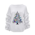 thumbnail image 2 of Yteetum Sweatshirt for Women Oversized Crewneck Christmas Pleated Ruffle Trim Pullover Hoodless Sweatshirts Tops Womens Casual Christmas Graphic Print Round Neck Loose Lantern Sleeve Xmas Sweatshirts, 2 of 5