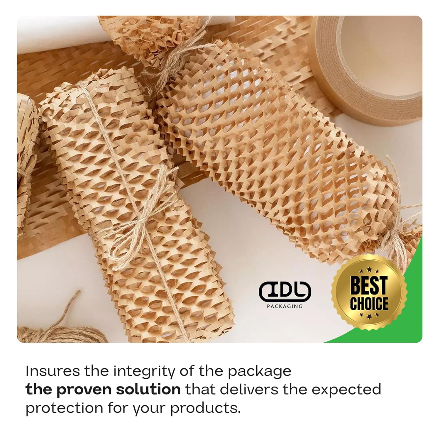 IDL Packaging 20" x 1400' Honeycomb Kraft Packing Paper Roll – Eco-Friendly USA-Made Wrap for Shipping, Moving & Storage