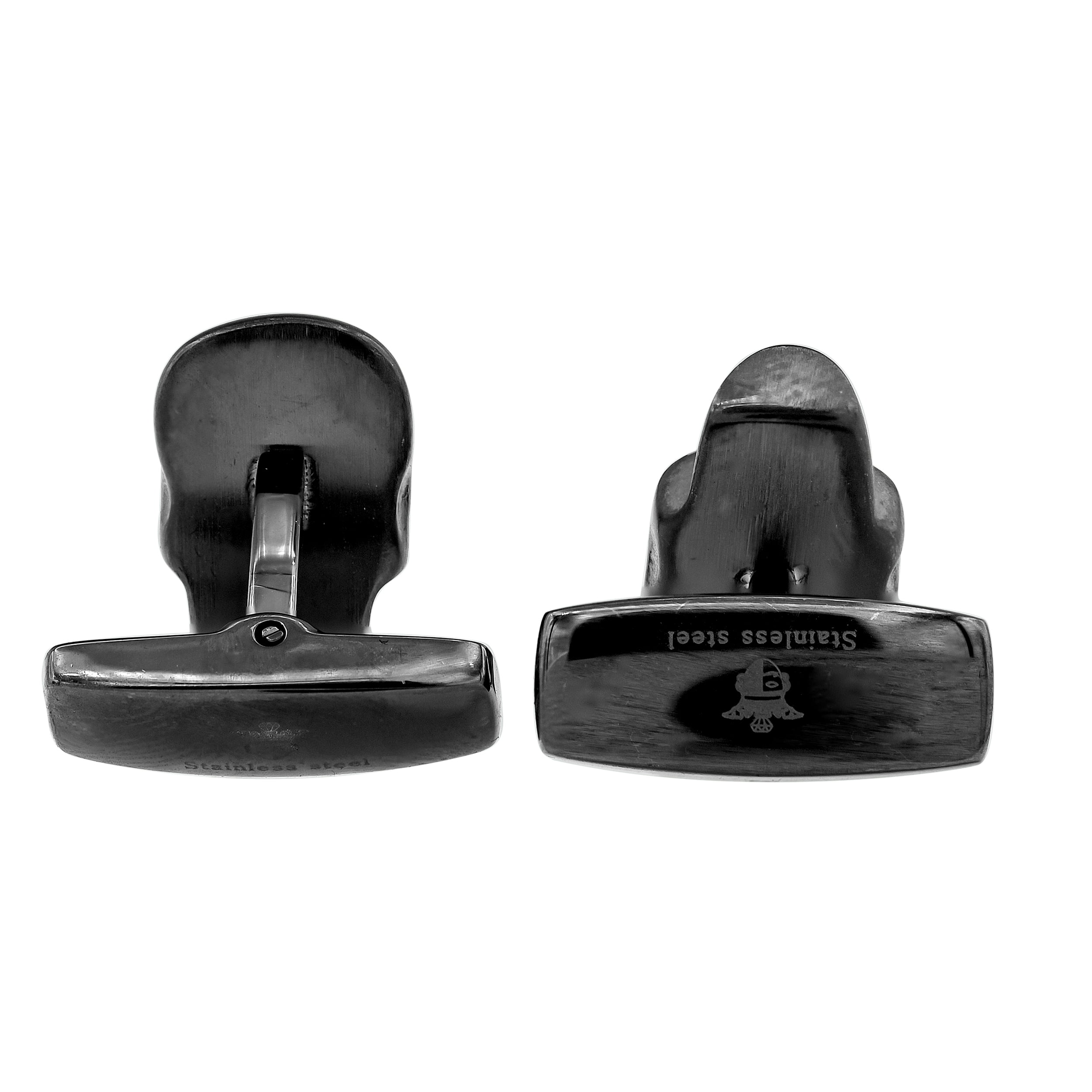 Arista Black Cubic Zirconia Men's Skull Cuff Links in Gun Metal Plated Stainless Steel