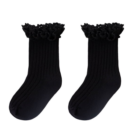 Whouriu Infant Girls Ruffle Ribbed Crew Socks Cotton Blend Stretchy All Season Casual Dress Socks