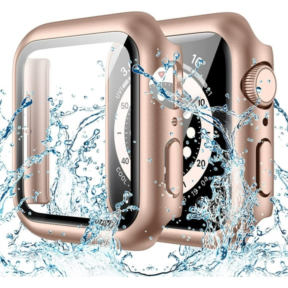Waterproof Case Compatible with Apple Watch 41mm Series 7 & Series 8 with Tempered Glass Screen Protector, iWatch Protective Hard PC Bumper Case Cover for Men Women (41mm, Original Rose Gold)