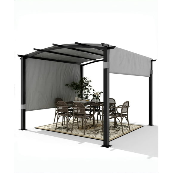 Alician 10 x 10 Ft Outdoor Arched Pergola, Aluminum Pergola with Retractable Canopy, Arched Patio Pergola for Backyards, Lawn, Patios