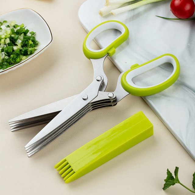Tijeras de cocina Chef para hierbas/Tijeras para cilantro, cebollino y más/Uso profesional/Diseño multiusos de 5 hojas con funda de seguridad
