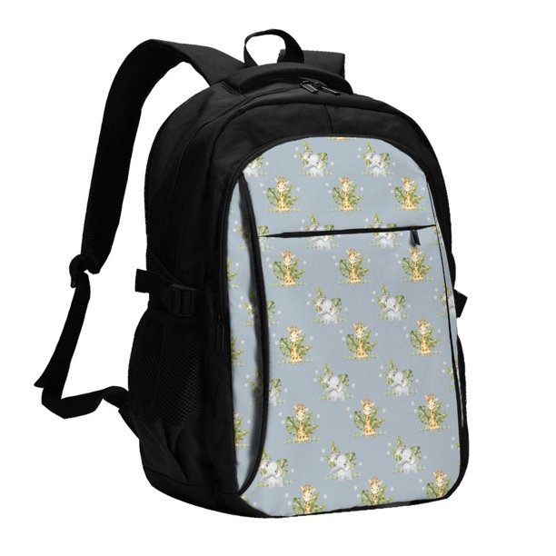 Disketp Baby Elephant Giraffe Mochila de Viaje Estampada para Laptop con Puerto de Carga USB, Mochila Impermeable para Computadora – Regalo para Hombres y Mujeres
