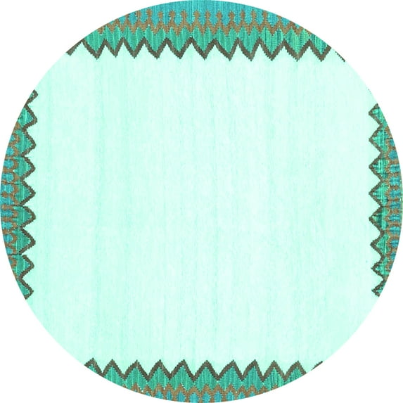 Ahgly Company Machine Washable Indoor Round Solid Turquoise Blue Modern Area Rugs, 3' Round