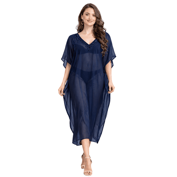 Miss Lavish London Kaftan Dresses for Women Beach Cover up Caftans Moo Moos Women Swimwear Cover up Navy 28