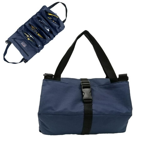 

Fuleadture-Multi Functional Rolling Tool Bag Multi Pocket Canvas Storage Bag(Blue)