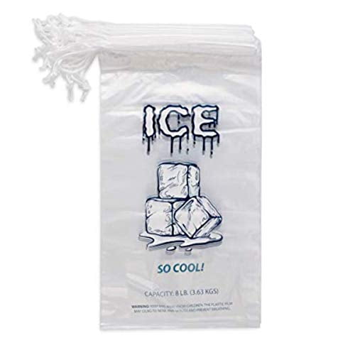 Plastic Ice Bags 8 Lb with Draw String Pack of 50 