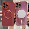 thumbnail image 5 of Magnetic Case for iPhone 12 Pro Max Compatible with Magsafe,Glitter Plating Luxury Love Heart Pattern Design,Bling Sparkle Shockproof Full Camera Cover Protection Cases for Girls Women-Red, 5 of 11