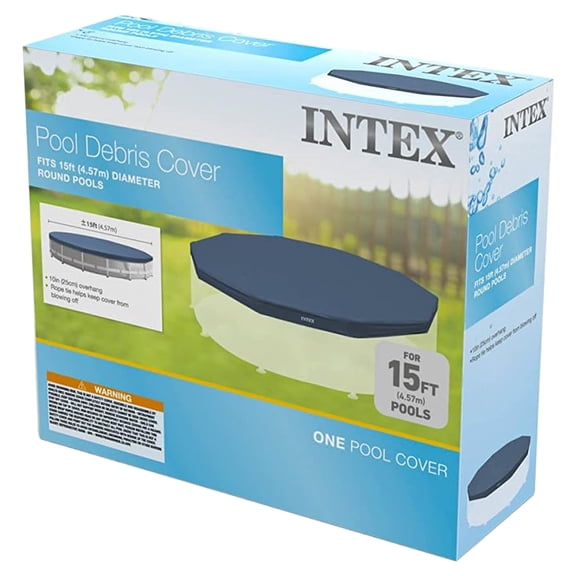 intex round metal frame pool cover, blue, 15 ft