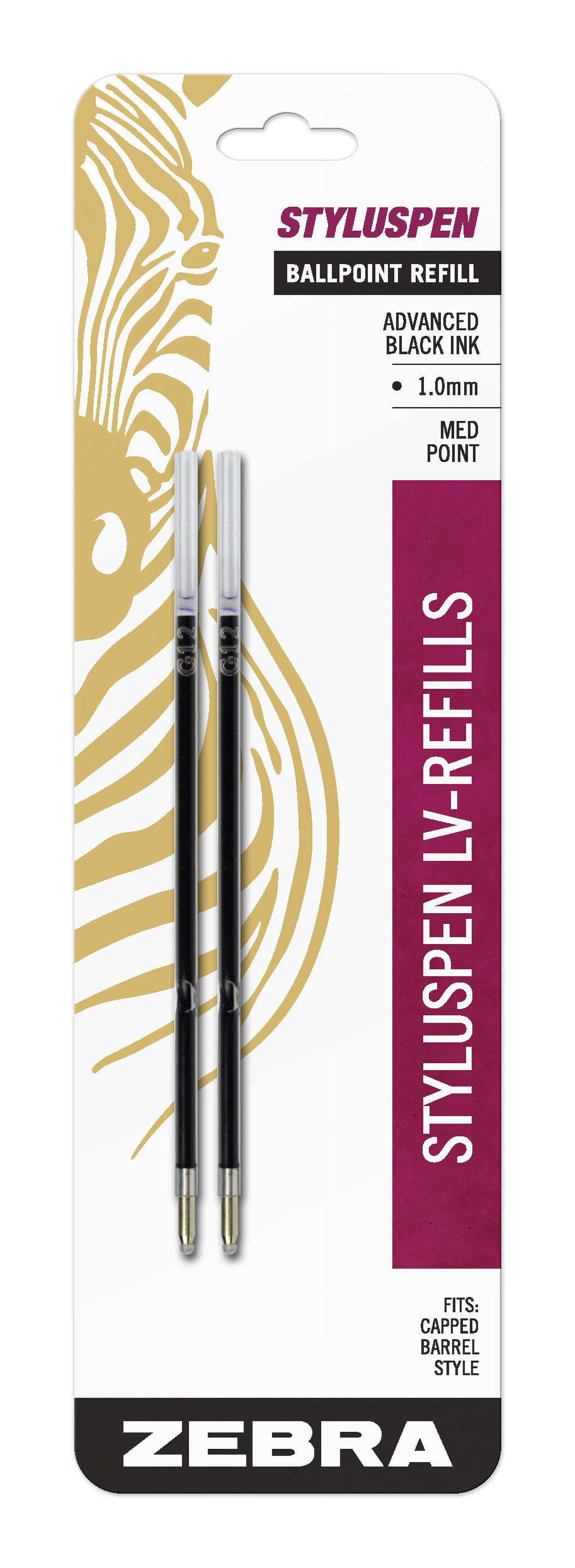 Zebra StylusPen™ Telescopic Ballpoint Pen Refills, Medium Point, 1.0 mm,  Black Ink, Pack Of 2 