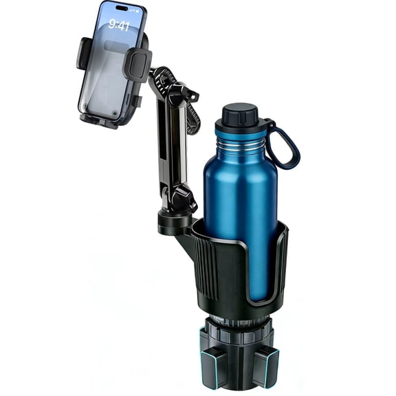 NFJOY 2 in 1 Phone Holders for Car Cup Holder with Adjustable Base, Holders for Car Cupholder, No Shaking 360° Flexible Neck Phone Mount for All 4-7” Smartphone