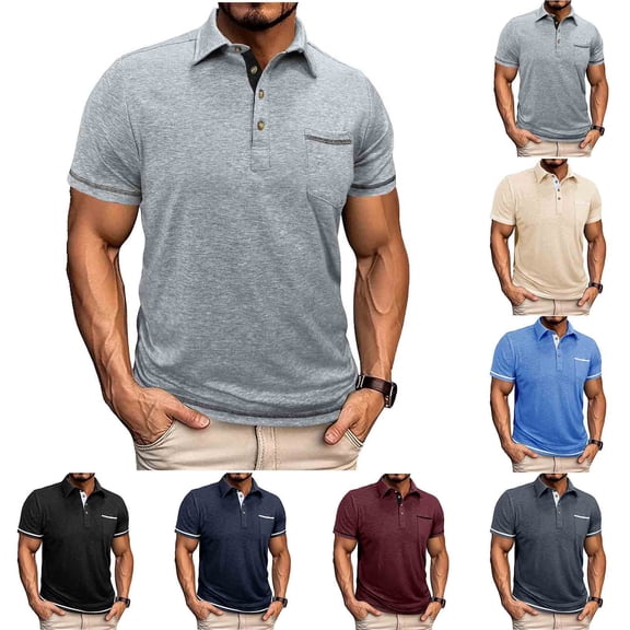 yoeyez Men's Big and Tall Polo Shirts Dressy Casual Business Work Tops Short Sleeve Collared Golf Shirt with Pocket Light Blue,S