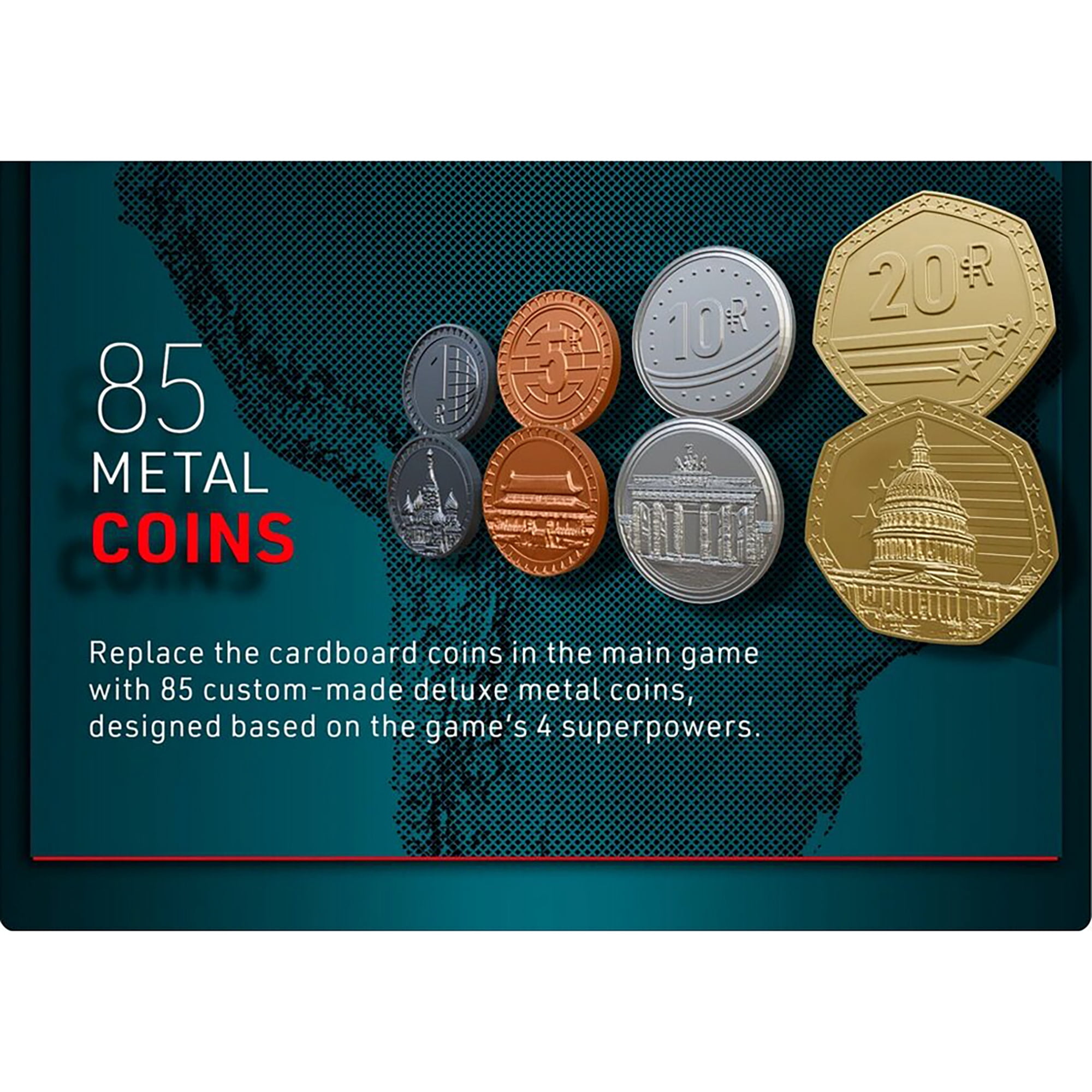 World Order: Metal Coins - 85 Collectible Pieces, Board Game Upgrade Components, Replace Base Cardboard Money, Multiple Denominations, Economic Set