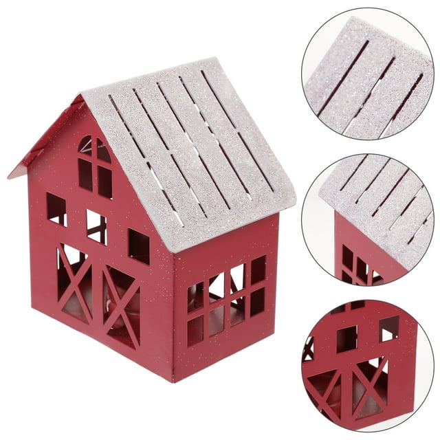 FUTUREORYY De Casa Navideña Roja Con Portavelas Para Escritorio Y Estantería