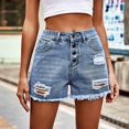 thumbnail image 4 of Aayomet Jeans Femme Délavé Coupe Ajustée Denim Shorts Décontractés Hot Pants (Bleu, G), 4 of 5