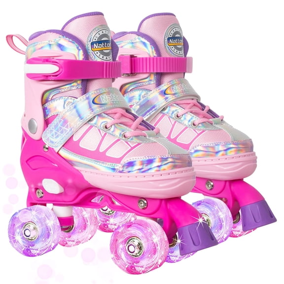 Roller Skates for Kids Boys Girls, 4 Size Adjustable Rollerskates with Light Up Wheels for Children Beginners for Outdoor Indoor