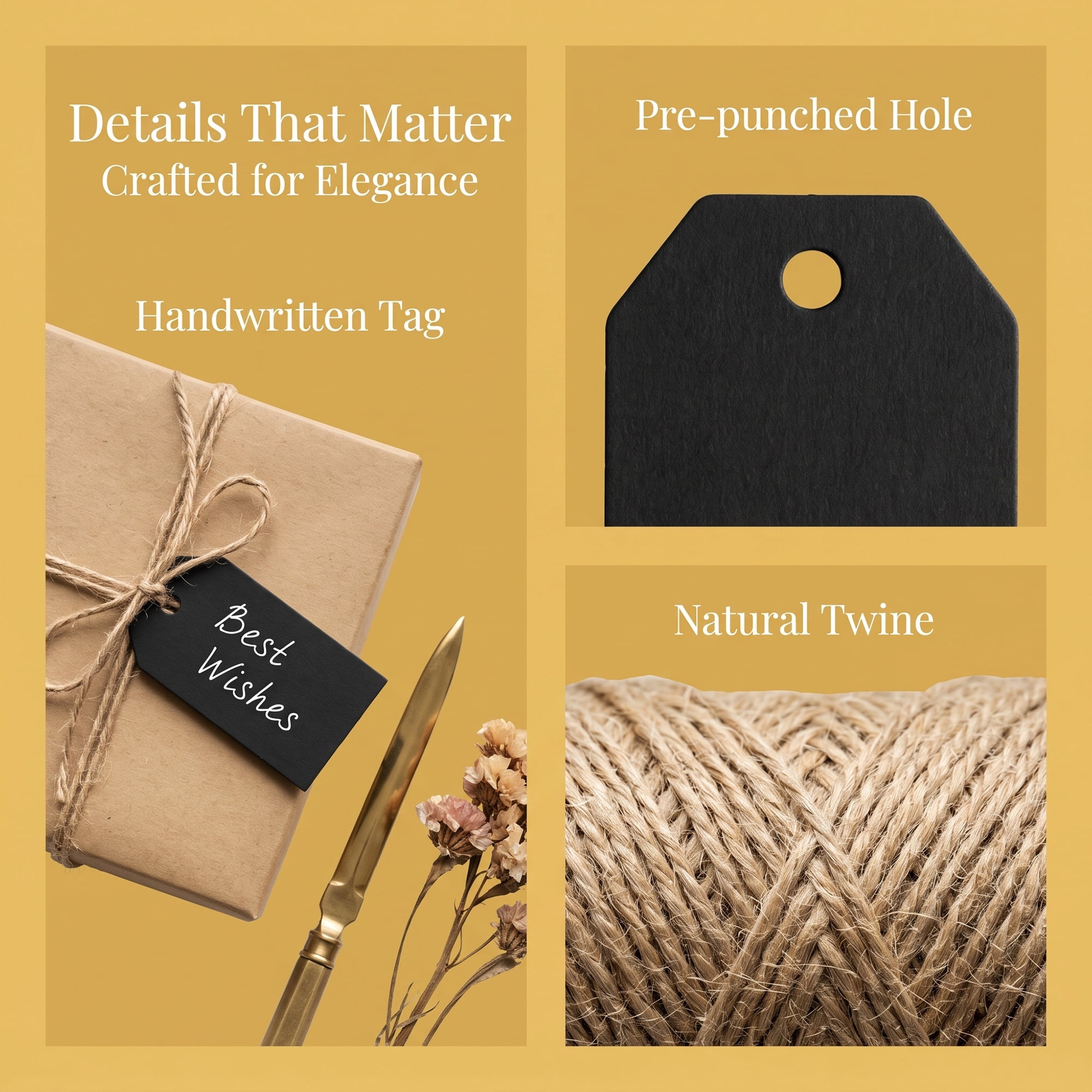 Unique Bargains Paper Gift Tags with Natural Twine for All Occasions 1.2" x 2" Black