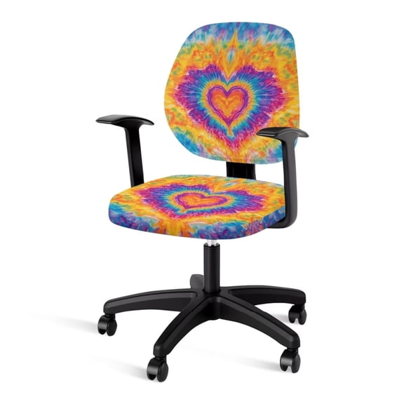 PJHEQOXE Tie-dye Heart Shaped Patterns 2 Pcs Computer Office Chair Cover Universal Rotating Chair Slipcovers Protector Removable Washable Office High Back Seat Backrest Pads