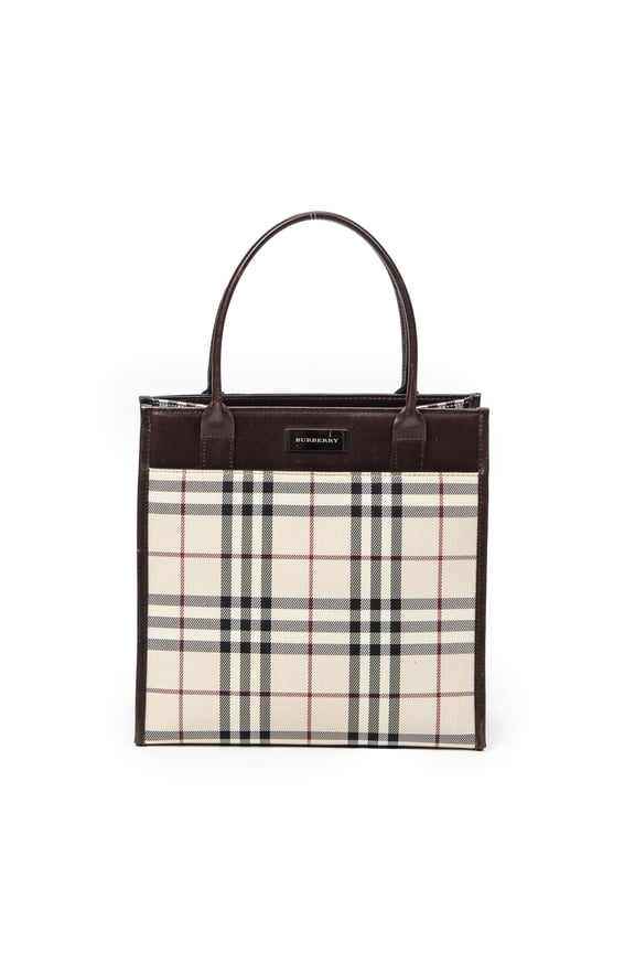 Pre-Owned Burberry Beige/Dark Brown Square Open Tote Handbag Nova Check Canvas