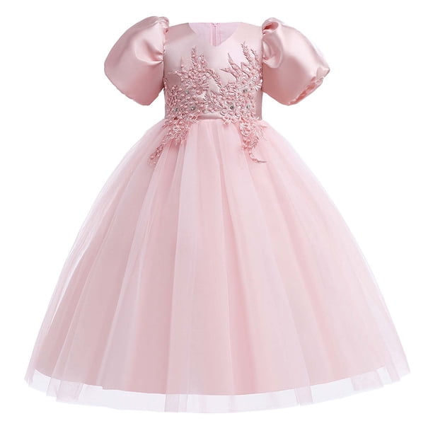Vestido de Princesa Odeerbi para niñas manga corta rosa LM103-5640